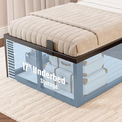 Miniatura 28 de Base de cama Queen de 10 pulgadas con soporte de listones de acero, plataforma de metal de perfil bajo, base de colchón de soporte de colchón, no