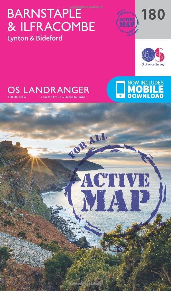 Ordnance Survey Active Landranger Map 180 Barnstaple and Ilfracombe