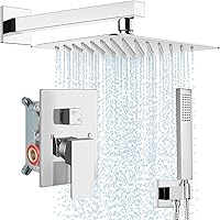 Vista 18 de Midanya Juego de grifo de ducha, sistema de ducha de montaje en pared con cabezal de ducha de lluvia cuadrado y rociador manual, cuerpo de válvula