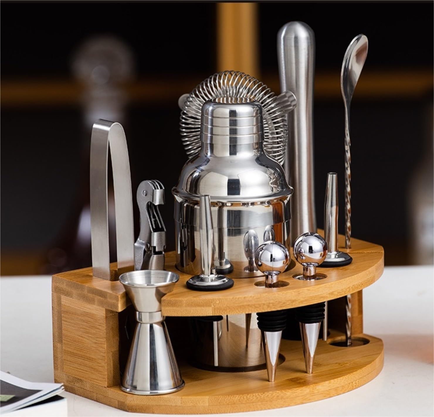 Kit Cocktail Set Cocktail Kit Barman Set Di Shaker Per Cocktail Da 12 Pezzi Con Supporto In Acciaio Inossidabile Set Di Strumenti Da Bar Kit Da Barista Cocktail Shaker Set(Size:350ml)