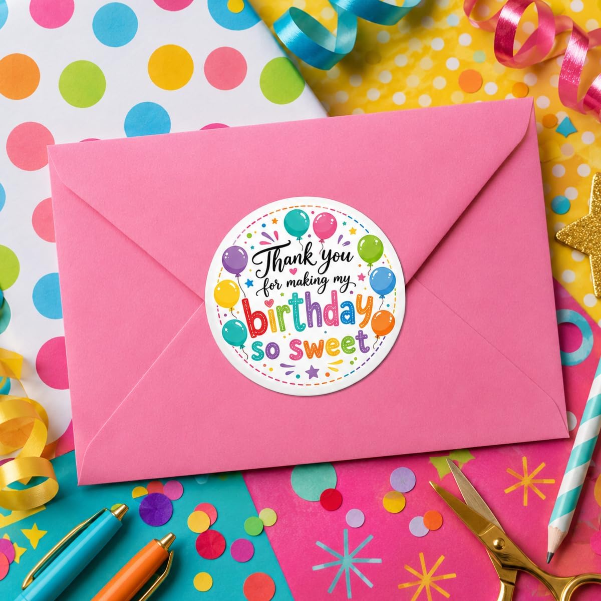 120 PCS Thank You for Making My Birthday So Sweet Stickers, Birthday Favor Labels, Self Adhesive Gift Seals for Treat Bags, Envelopes, Cards, Candy Bags, Party Supplies image 4