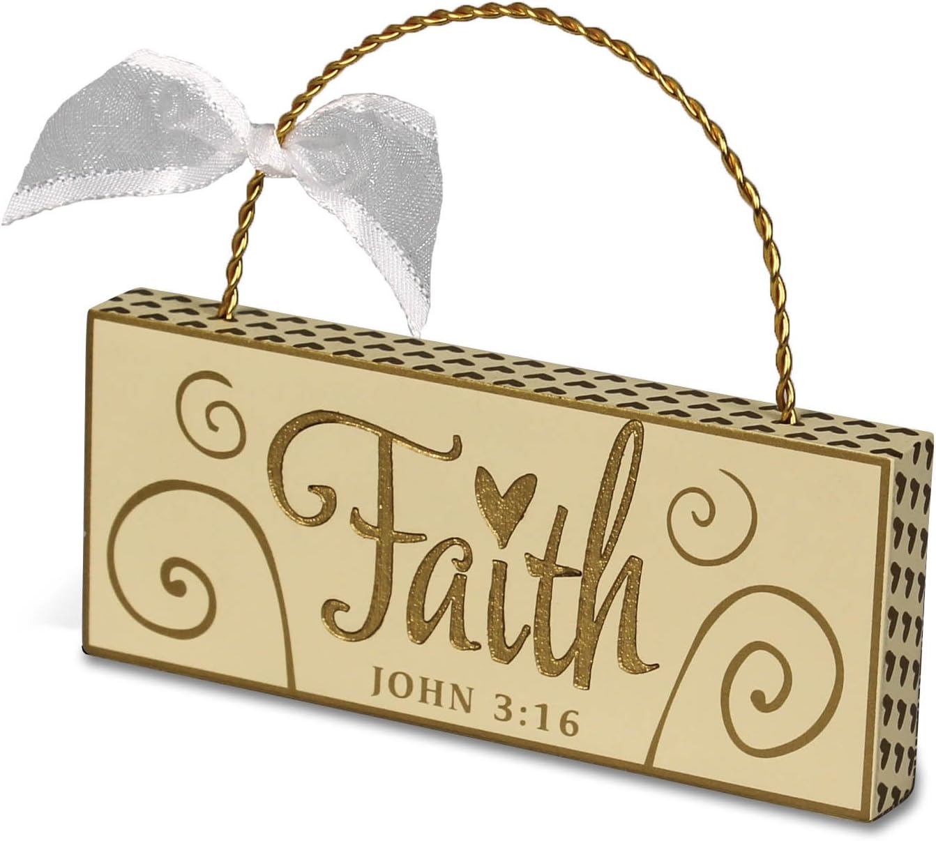 Lighthouse Gifts Faith John 3:16 Gold Color Hearts and Swirls Christian Christmas Tree Ornament