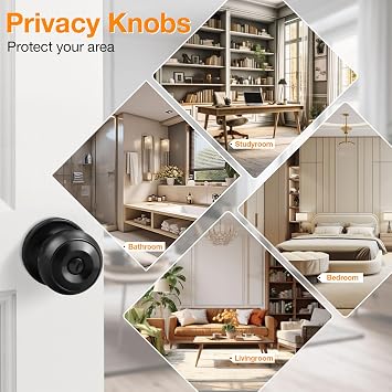 Gobrico Black Interior Door Lockset Handles, Privacy Door Knobs with Lock for Bedroom Bathroom, no Key, Flat Ball Knob Style, 6Pack