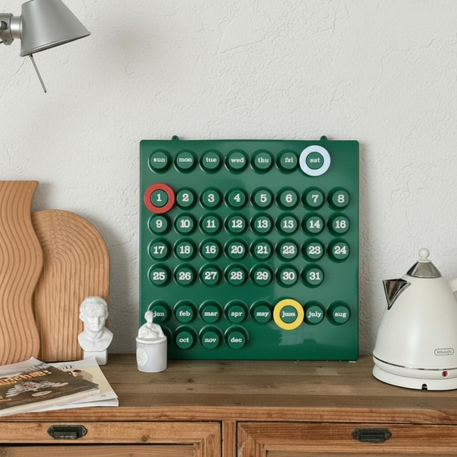 Vintage Tischkalender Retro Endlos Kalender Schreibtischkalender Organisationswerk Tisch-dekoration Funktion mit Einzigartigem 3D Design für Büro Wohnzimmer Studienzimmer Geschenk, Green