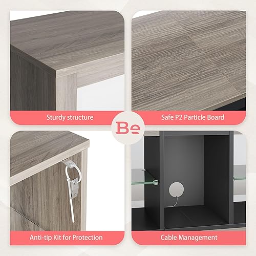 Miniatura 20 de Bestier soporte RGB para televisión de más de 65 pulgadas, centro de entretenimiento para videojuegos, consola LED con 2 estantes de vidrio, para