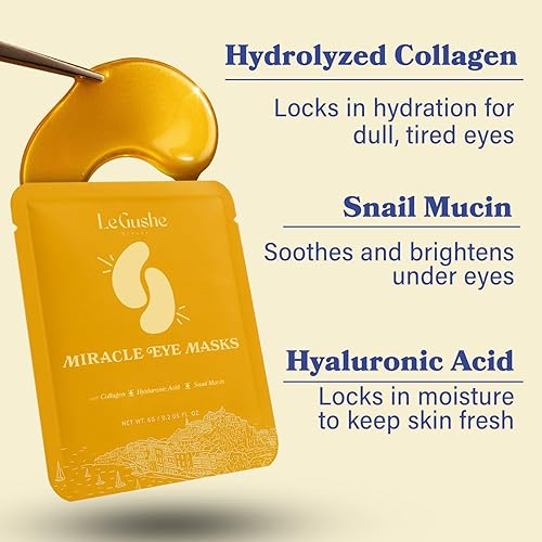 Miniatura 5 de LE GUSHE Parches para debajo de los ojos  Máscara para debajo de los ojos de oro de 24 quilates antienvejecimiento con ácido hialurónico para
