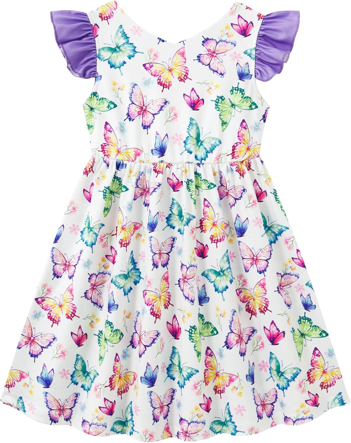 ALISISTER 2-7T Toddler Girl V Neck Dresses Summer Flutter Sleeve One-piece Frock
