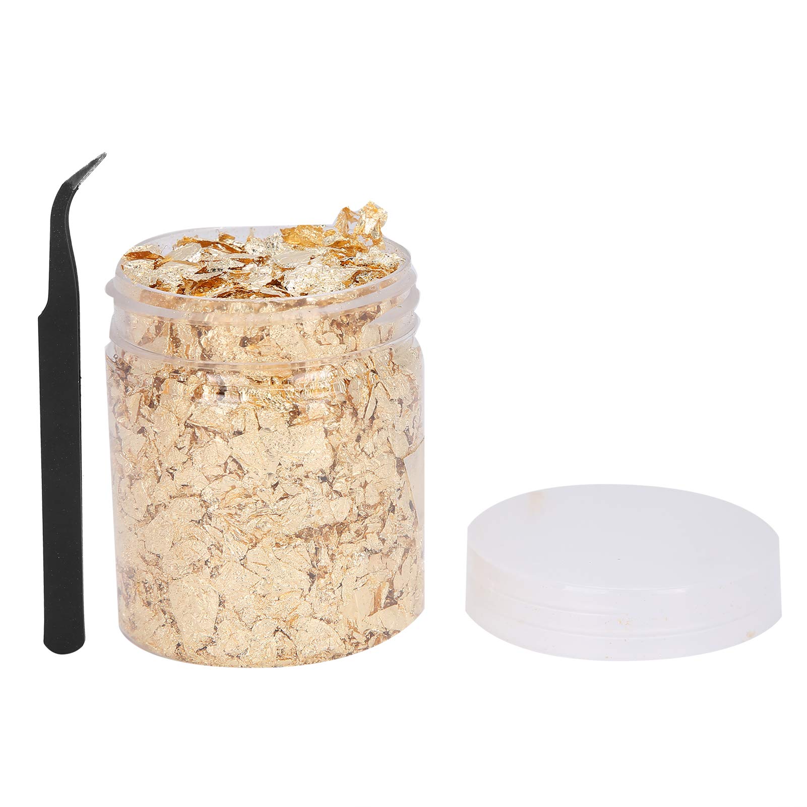Buachois Foglia Oro Decorazione,10g Set di Scaglie di Resina per Doratura, Scaglie di Lamina Oro con Pinzette per Dipingere Arte della Resina Statua Dorata Nail