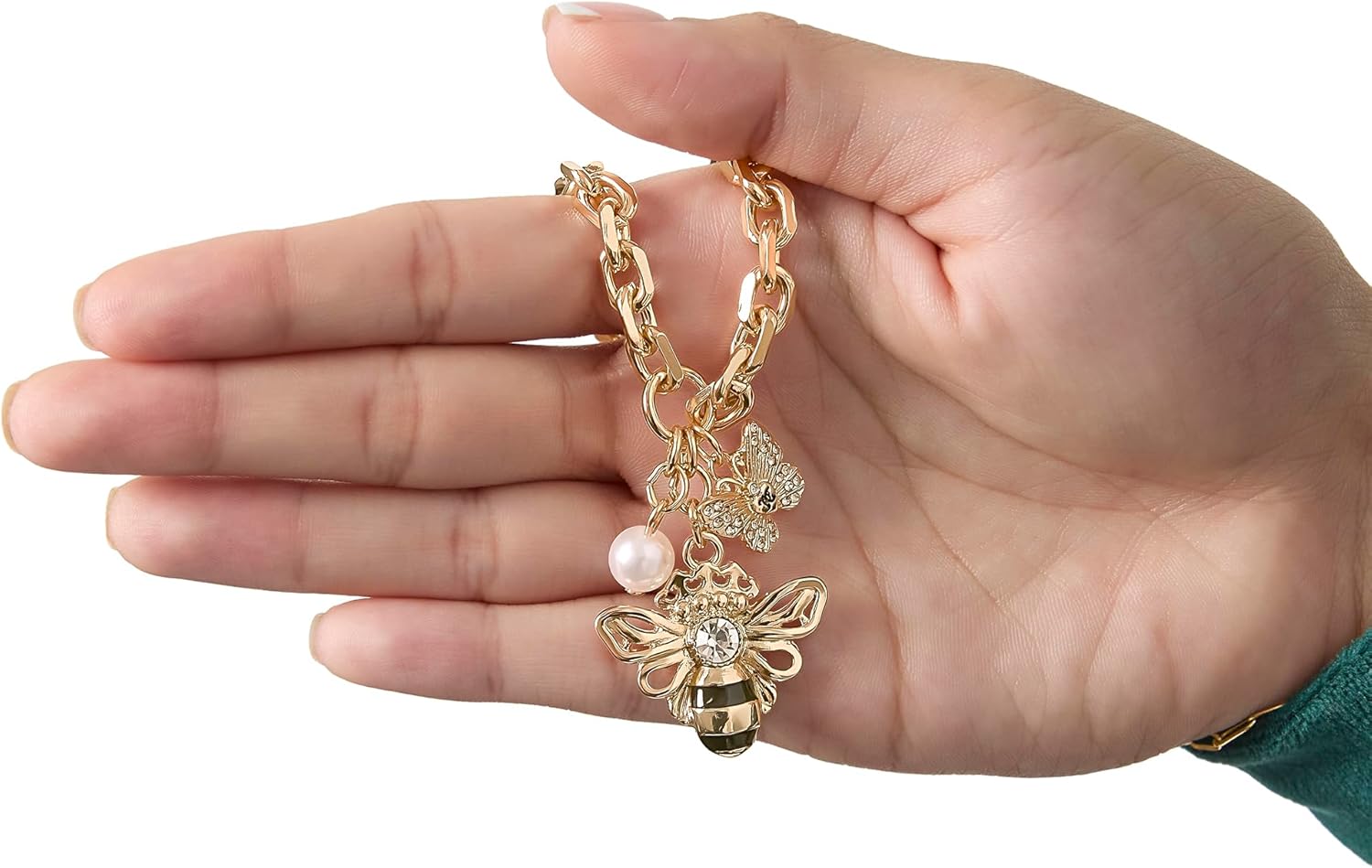 Juicy Couture Crystal Bee and Butterfly Necklace for Women 18"+2", Gold-Tone Chunky Necklace with Butterfly and Bee Charms - Image 4