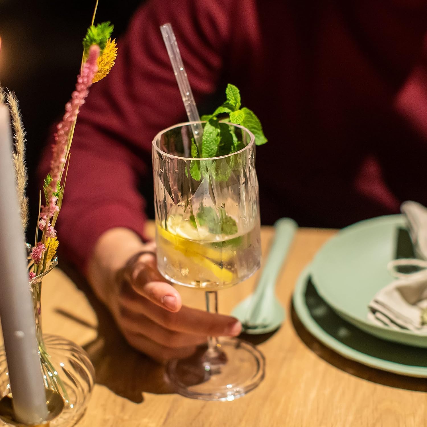 Koziol Wine Glasses Luxury Unbreakable Wine Glasses Set – 2 Pack 10 oz (300 ml) Crystal Clear Reusable Plastic Stemware – Shatterproof Wine Glasses Set of 2 for Patio, BBQ and Camping – Club No. 4