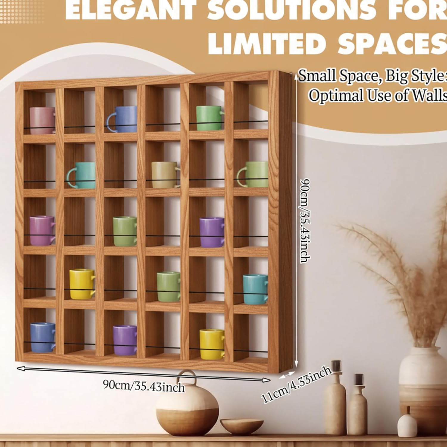kigley oversize coffee mug display rack wooden shelves rustic shot glass display case travel mug shelf wall mounted rack holder shadow box (5 x 6,light nut-brown) 5 x 6 light nut-brown