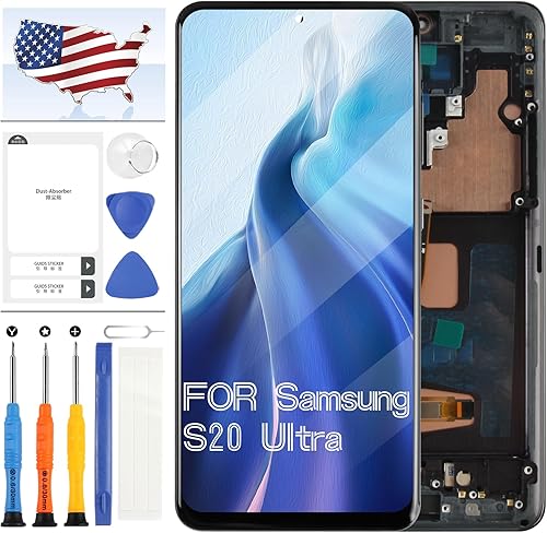 OLED - Pantalla de repuesto para Samsung Galaxy S20 Ultra 5G con marco para Samsung G988 G988U G988U1 G9880, pantalla LCD, digitalizador, montaje de