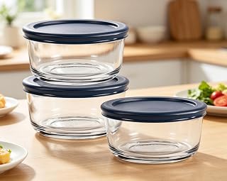 2-Cup Round Glass Food Storage Containers with Airtight Lids, Set of 3 | Leakproof, Airtight Seal, Round Shape, Set of 3, 2-Cup Capacity