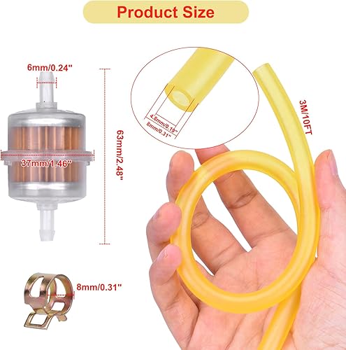 Miniatura 10 de Línea de combustible de identificación de 10 pies 316 pulgadas con 2 filtros de combustible para Kawasaki para Honda Predator, generador de