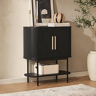 mopio Quin Storage Cabinet, Tambour Fluted Entryway Accent Sofa Tables, Buffet Sideboard with Doors &amp; Shelves, Pantry Coff...