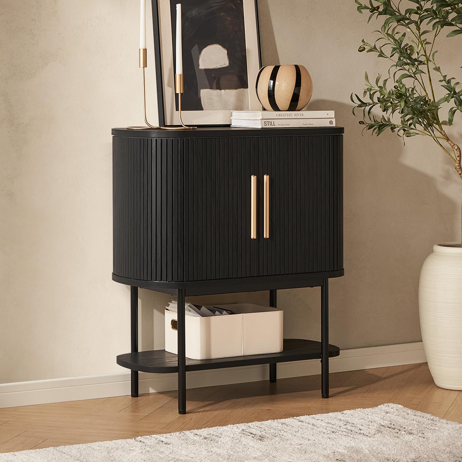 mopio Quin Storage Cabinet Tambour Fluted Entryway Accent Sofa Tables Buffet Sideboard with Doors Shelves Pantry Coffee Wine
