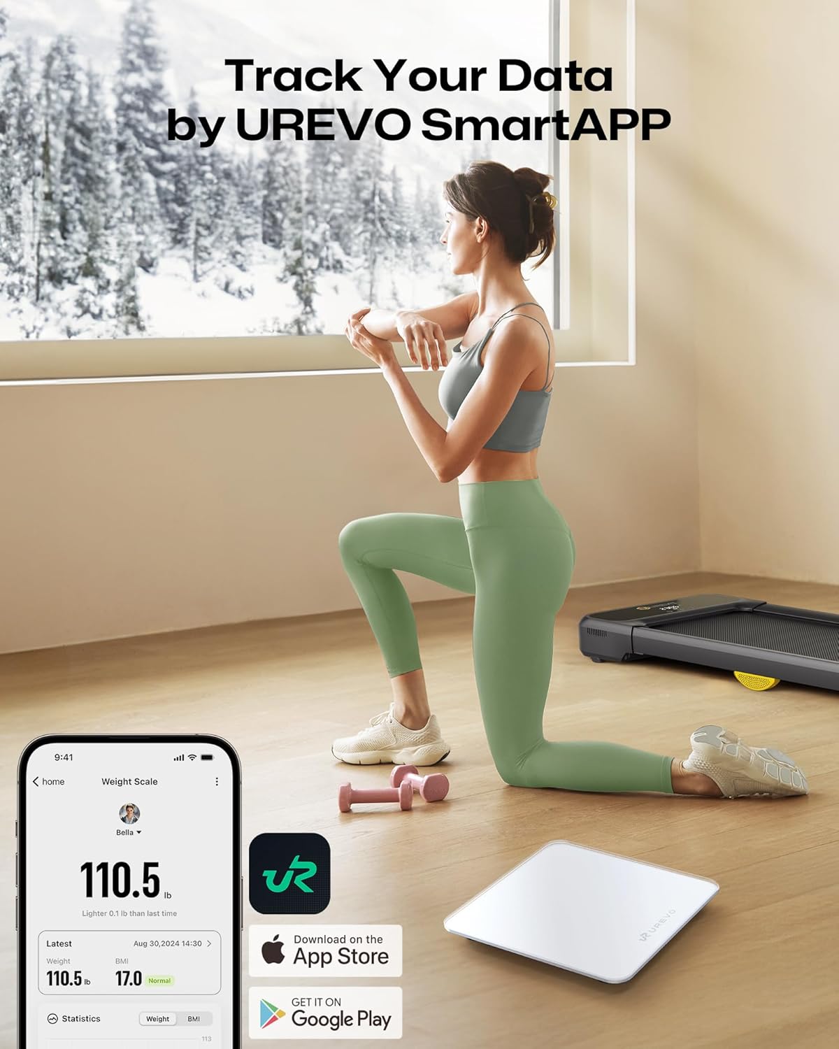 UREVO Walking Pad Treadmill + Smart Scale for Body Weight 4