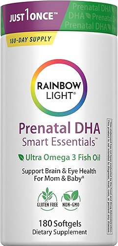 Vitaminas prenatales Rainbow Light con DHA para mujeres | 180 cápsulas blandas | Ultra Omega 3 de aceite de pescado (EPA y DHA) | Apoya la salud del