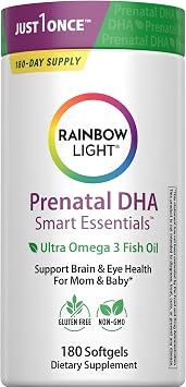 Rainbow Light Prenatal DHA Vitamins for Women | 180 Softgels | Ultra Omega 3 Fish Oil EPA & DHA | Supports Brain & Eye Health for Mom and Baby | for Pregnancy & Nursing
