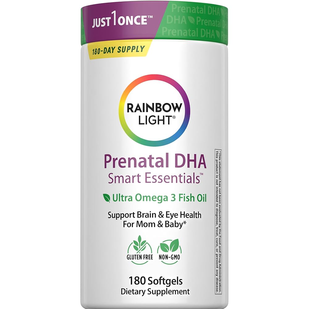 Rainbow Light Prenatal DHA Vitamins for Women | 180 Softgels | Ultra Omega 3 Fish Oil (EPA & DHA) | Supports Brain & Eye Health for Mom and Baby | for Pregnancy & Nursing