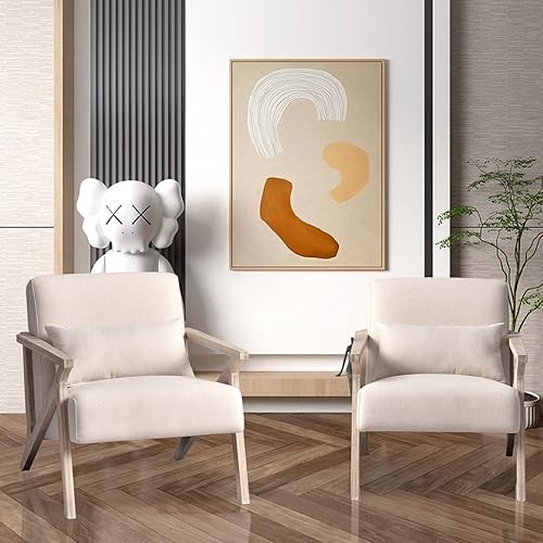 Miniatura 3 de INZOY Silla moderna de mediados de siglo con marco de madera, sillón tapizado con cojín de cintura, silla decorativa para sala de estar, dormitorio,
