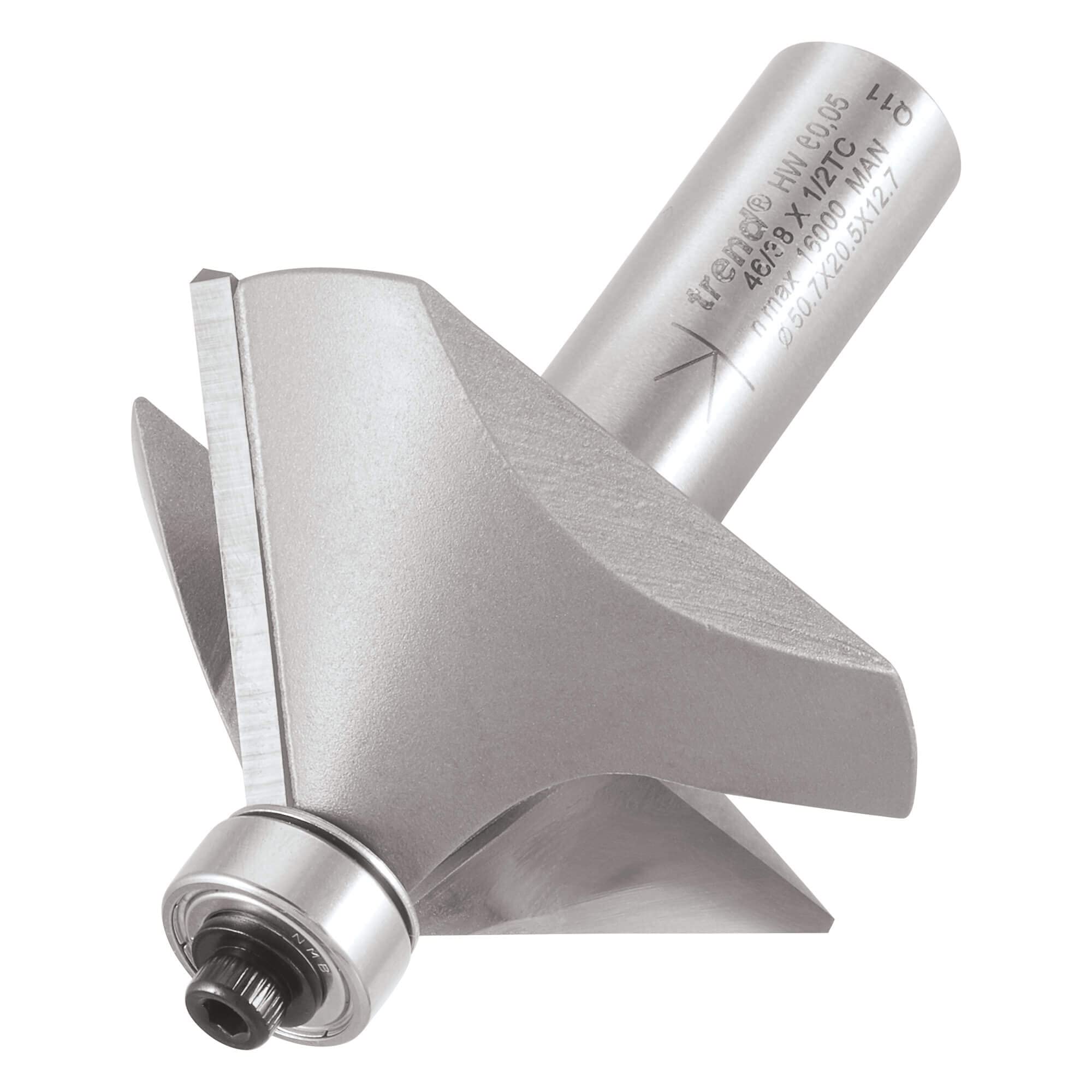 Trend Professional Bearing Guided Chamfer Cutter, 1/2 Inch Shank, 45-Degree, 50mm Cut Diameter, 19mm Cut Length