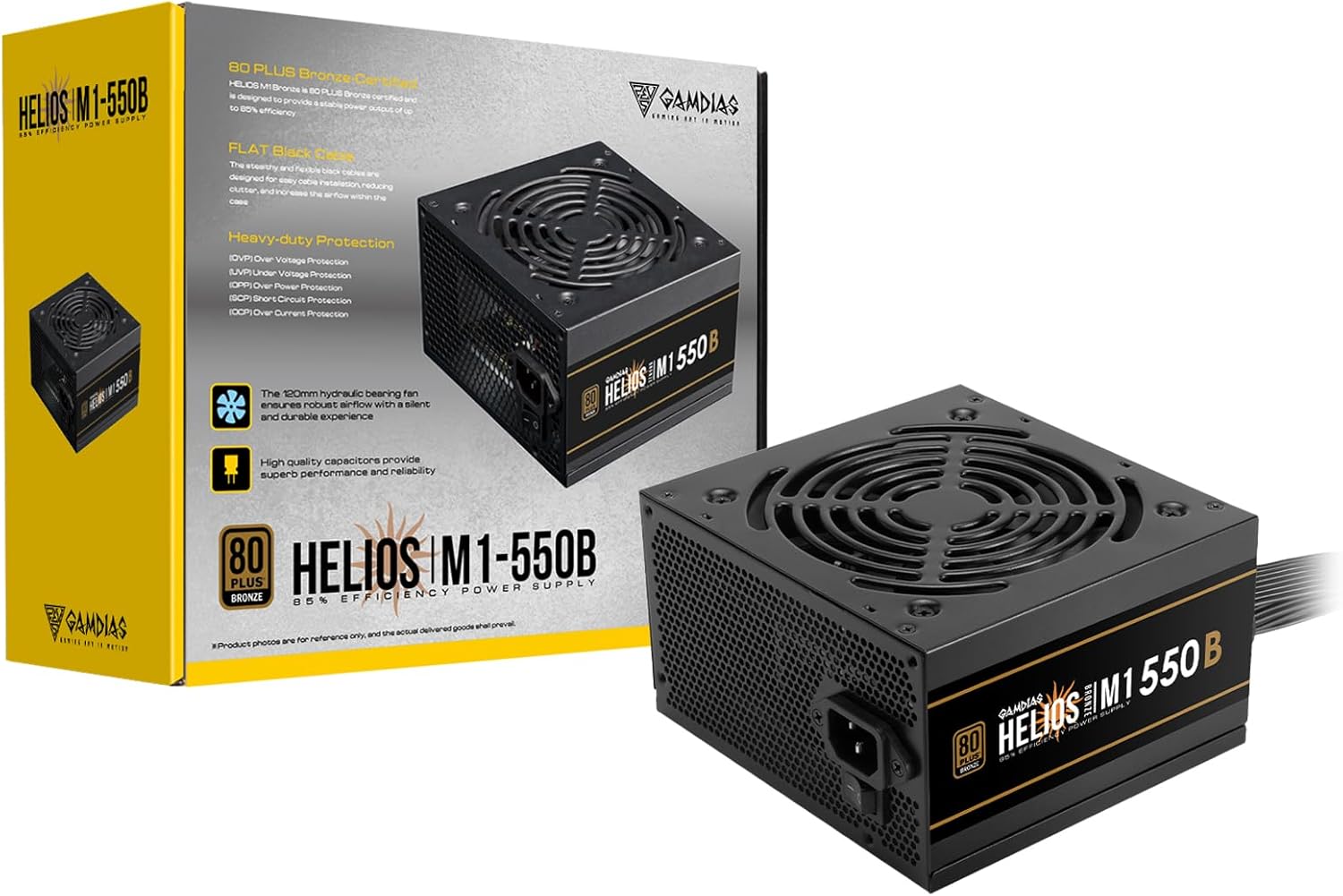 GAMDIAS 550W Gaming PC PSU, 80 Plus ATX Bronze 12V Power Supply for PC Computers with Active PFC, Helios M1-550B