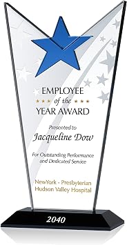 Custom Engraved Crystal Employee of the Year Award Plaque, Unique Personalized Crystal Star Employee Recognition Award Trophy S - 7"