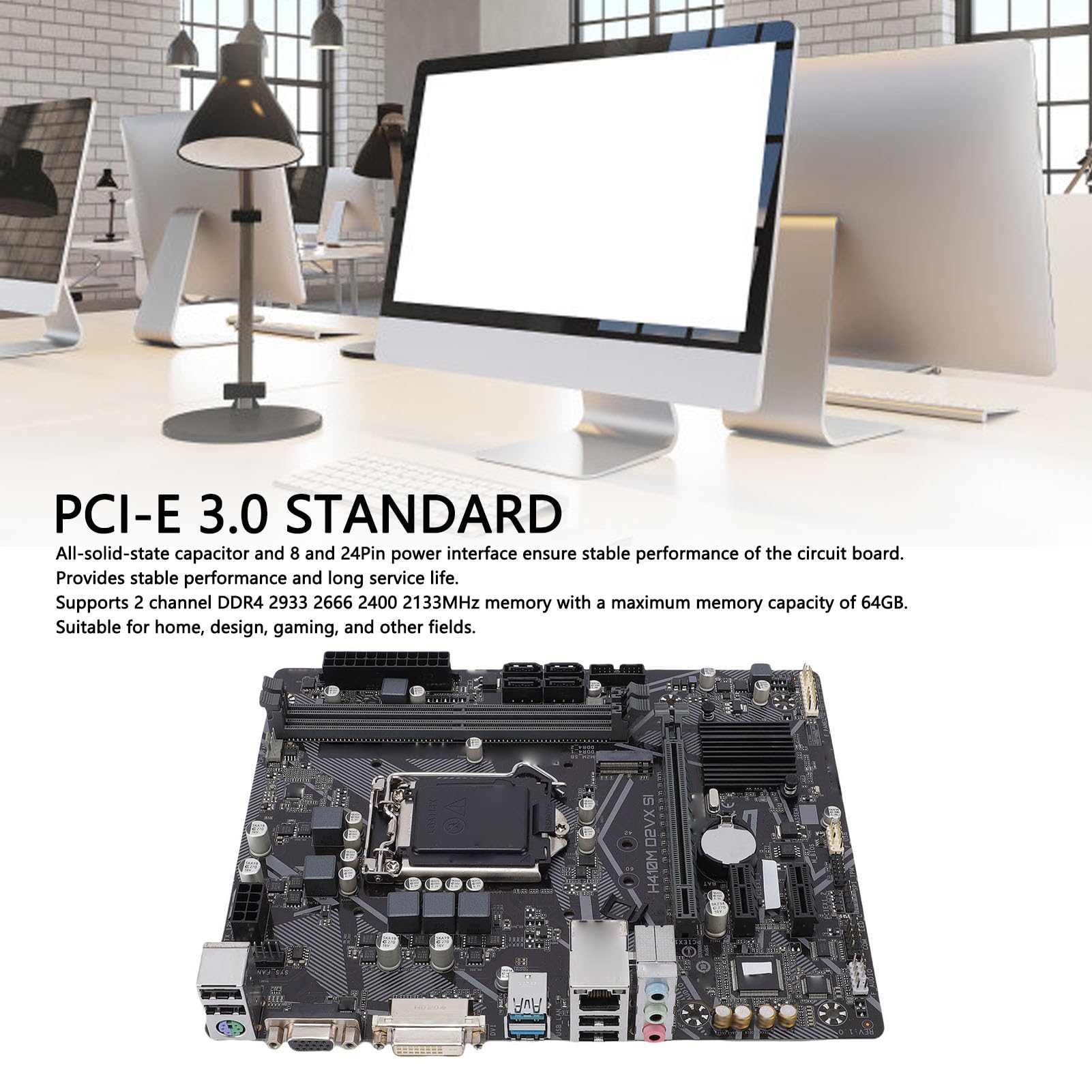 GOWENIC Płyta Główna Komputera H410M D2VX SI, Płyta Główna LGA 1200 DDR4 DIMM M ATX z Wyjściem DVI i VGA, Serial ATA III, USB 3.2, USB 2.0, Gniazdo PCIE X16