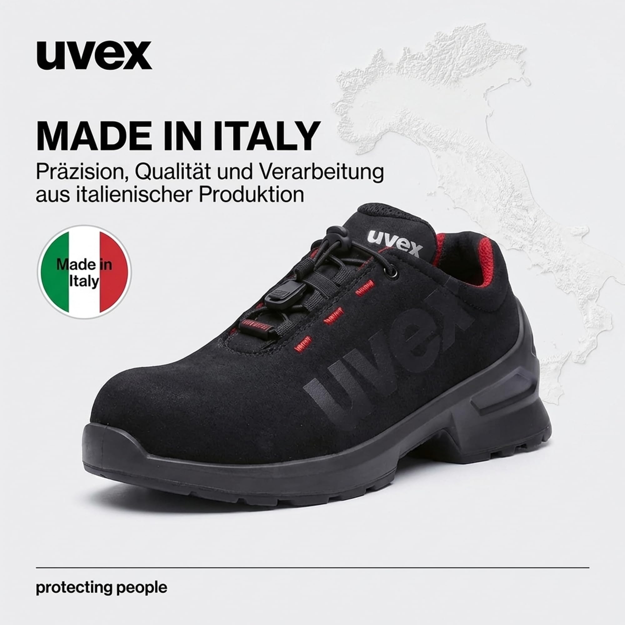 Uvex 1 Duo Halbschuh S2 - Sicherheitsschuh für leichte Bereiche - sportlich, leicht & flexibel - schwarz, rot - Größe 42