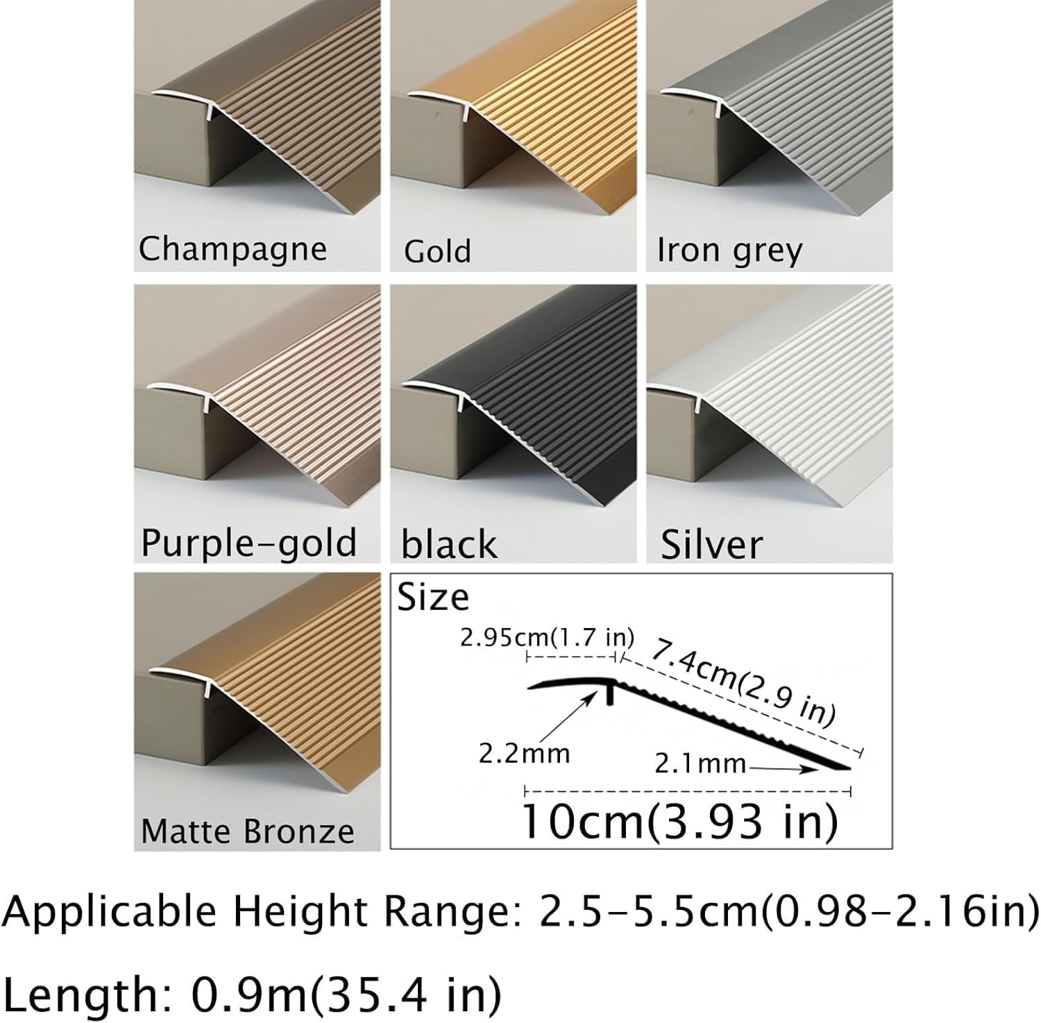 Threshold Transition Strips, Aluminum Door Threshold Transition Strip, 10cm Wide Threshold Bar, Wood to Tile Floor Transition Strip, Floor Joining Strip-Gray