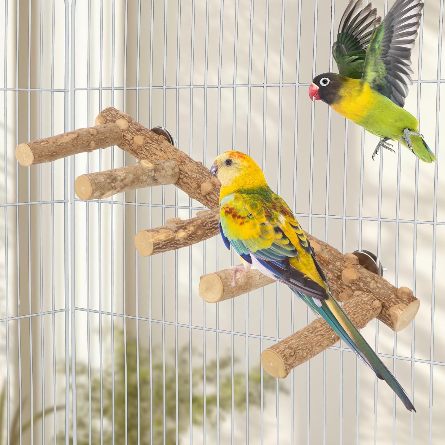 Hypeety Bird Ladder Perch for Cage Natural Wood Bird Bridge Climbing Chewable Toys Parrot Exercise Ladder for Cockatiels Parakeets Small Birds to Play Stand and Climb