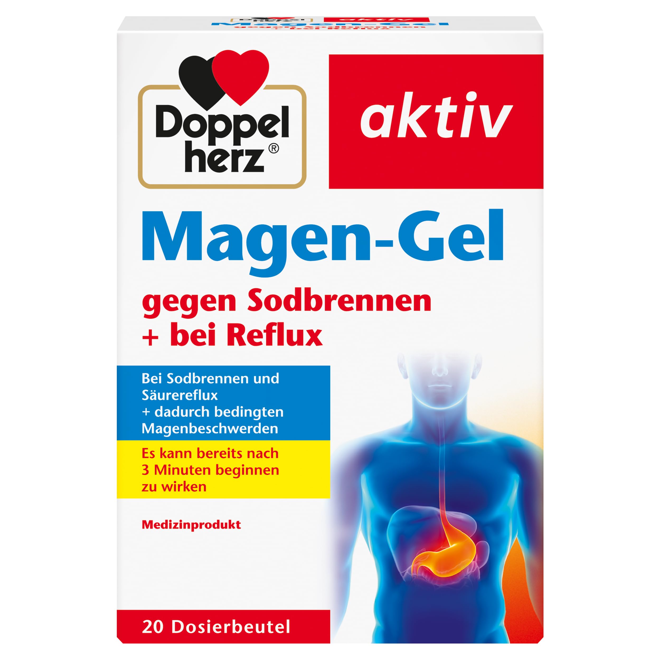 Doppelherz Magen-Gel – Medizinprodukt bei Sodbrennen, Säurereflux + säurebedingten Magenbeschwerden – 20 Portionsbeutel.
