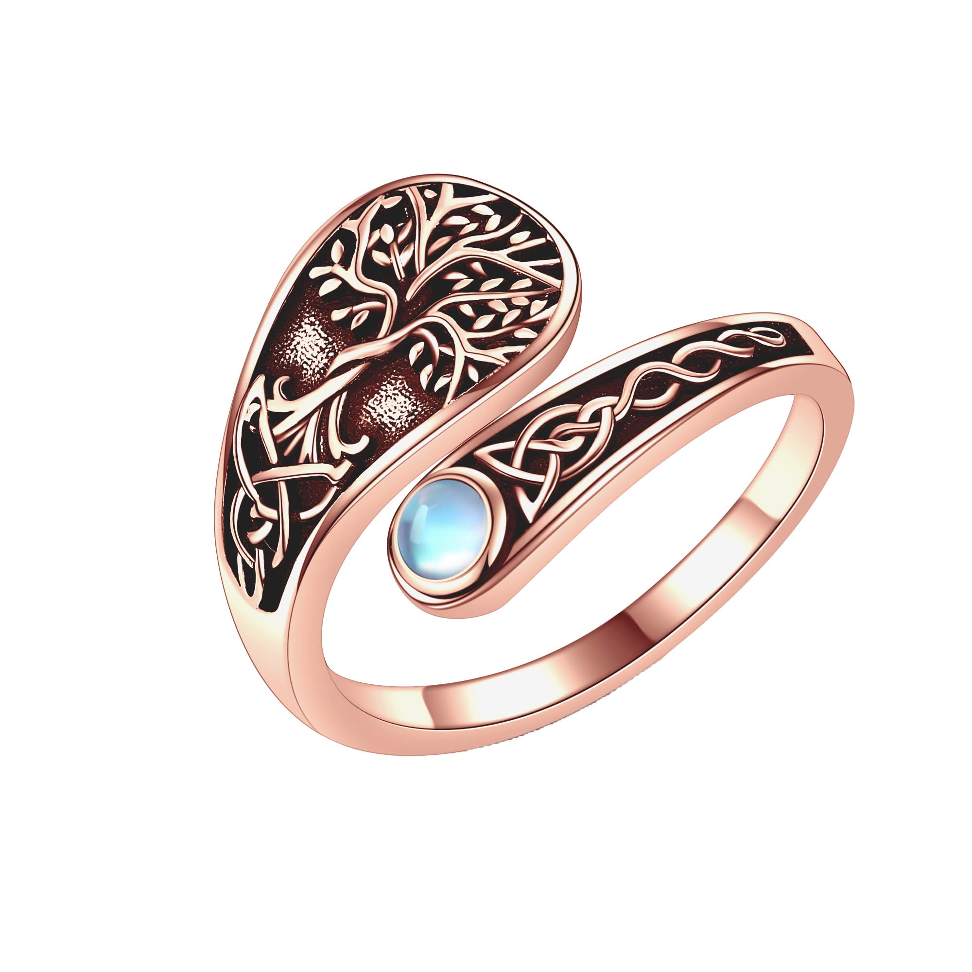 DAYLINLOVE Baum des Lebens Ring 925er Sterling Silber Keltischer Knoten Mondstein Einstellbarer Offener Daumen Ring Baum des Lebens Schmuck Geschenke für Damen Frauen Mädchen Mama Oma