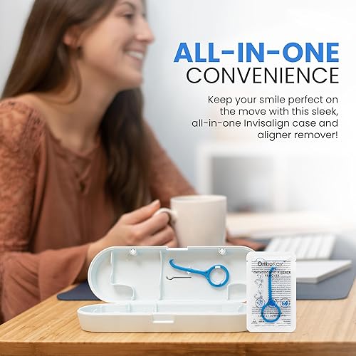 Miniatura 2 de OrthoKey Herramienta de extracción de alineador transparente y estuche OrthoPod, incluye 2 OrthoKeys azules y 1 funda OrthoPod azul polvo para