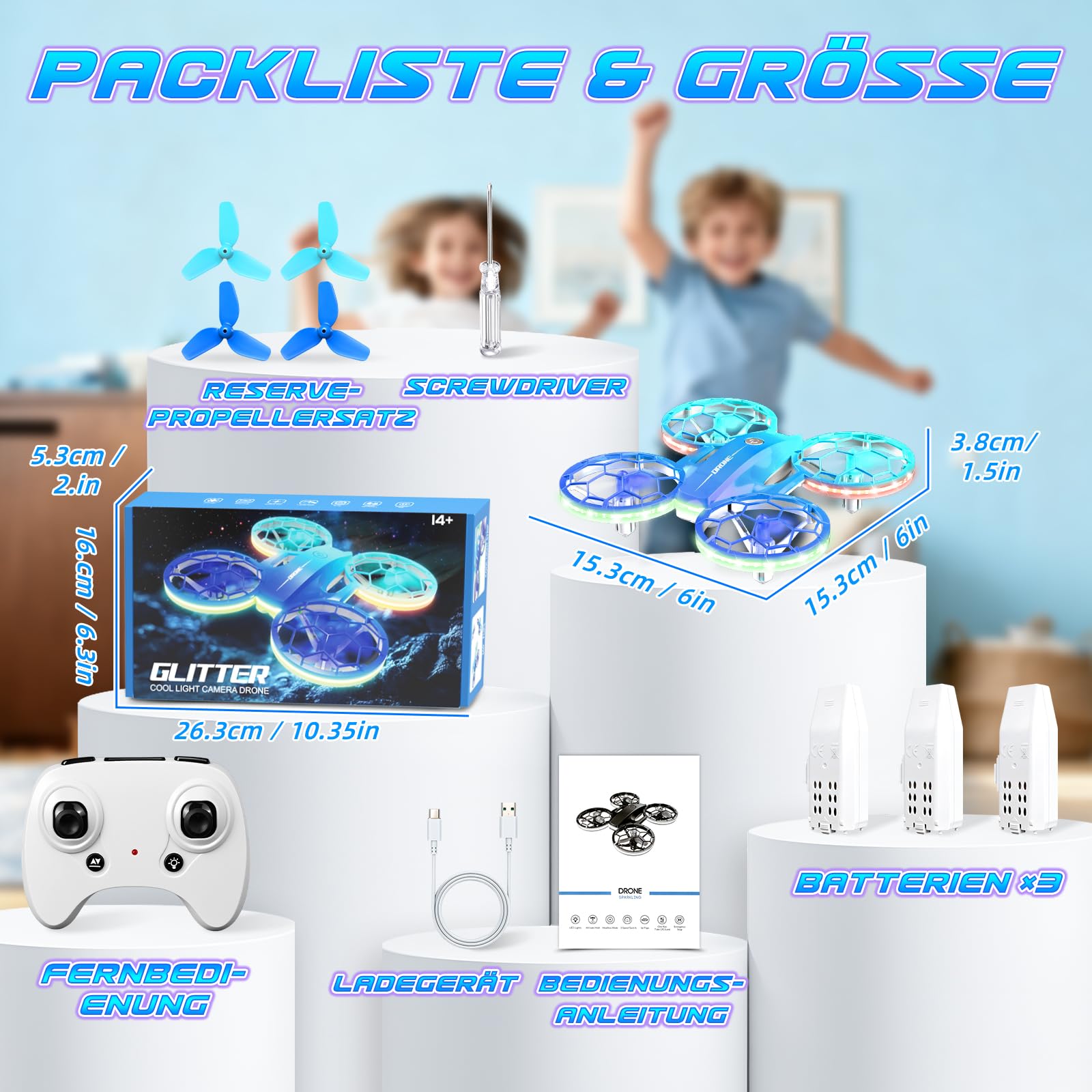 Charmofun Mini Drohne für Kinder, Drone kinder mit 360° Flips, Indoor Outdoor RC Drone mit 4 LED-Licht, 3 Akku, RC Flugzeug Quadrocopter Geschenke für Jungen ab 6 + Jahre und Anfänger