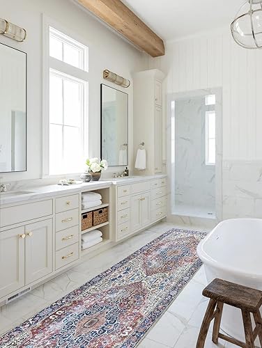 Miniatura 8 de Fame Rugs Alfombras vintage bohemias para sala de estar, dormitorio, azul marino y marrón, 2 x 3 pies