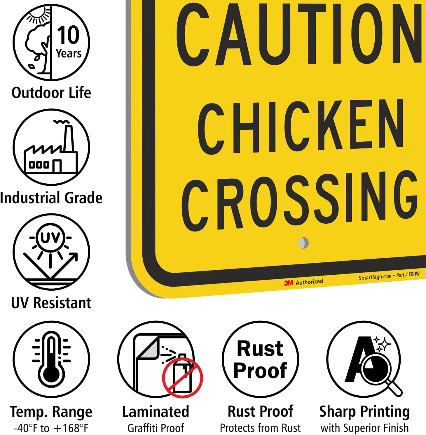 SmartSign 18 x 12 inch “Caution - Chicken Crossing” Metal Sign, 63 mil Aluminum, 3M Laminated Engineer Grade Reflective Material, Black and Yellow, Made in USA