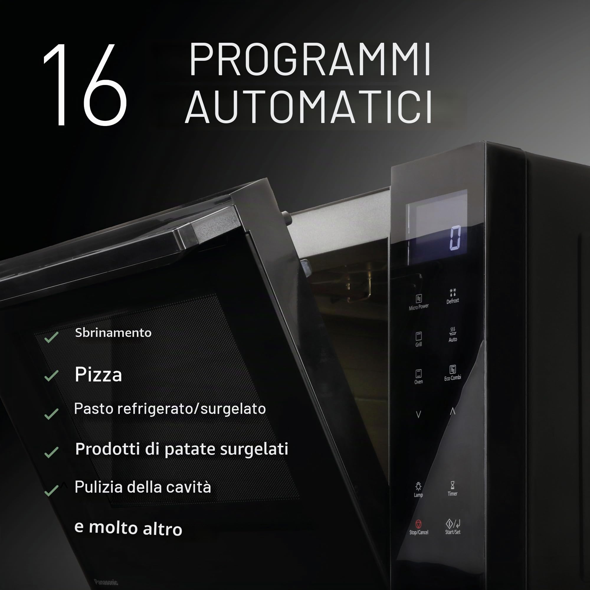 Panasonic NN-DF38PBEPG Forno Combinato Microonde e Grill, 1000W, 23L, Tecnologia Inverter, Modalità Eco Combi, 16 Programmi Automatici e Scongelamento, Vassoio Smaltato, Griglia Metallica, Nero