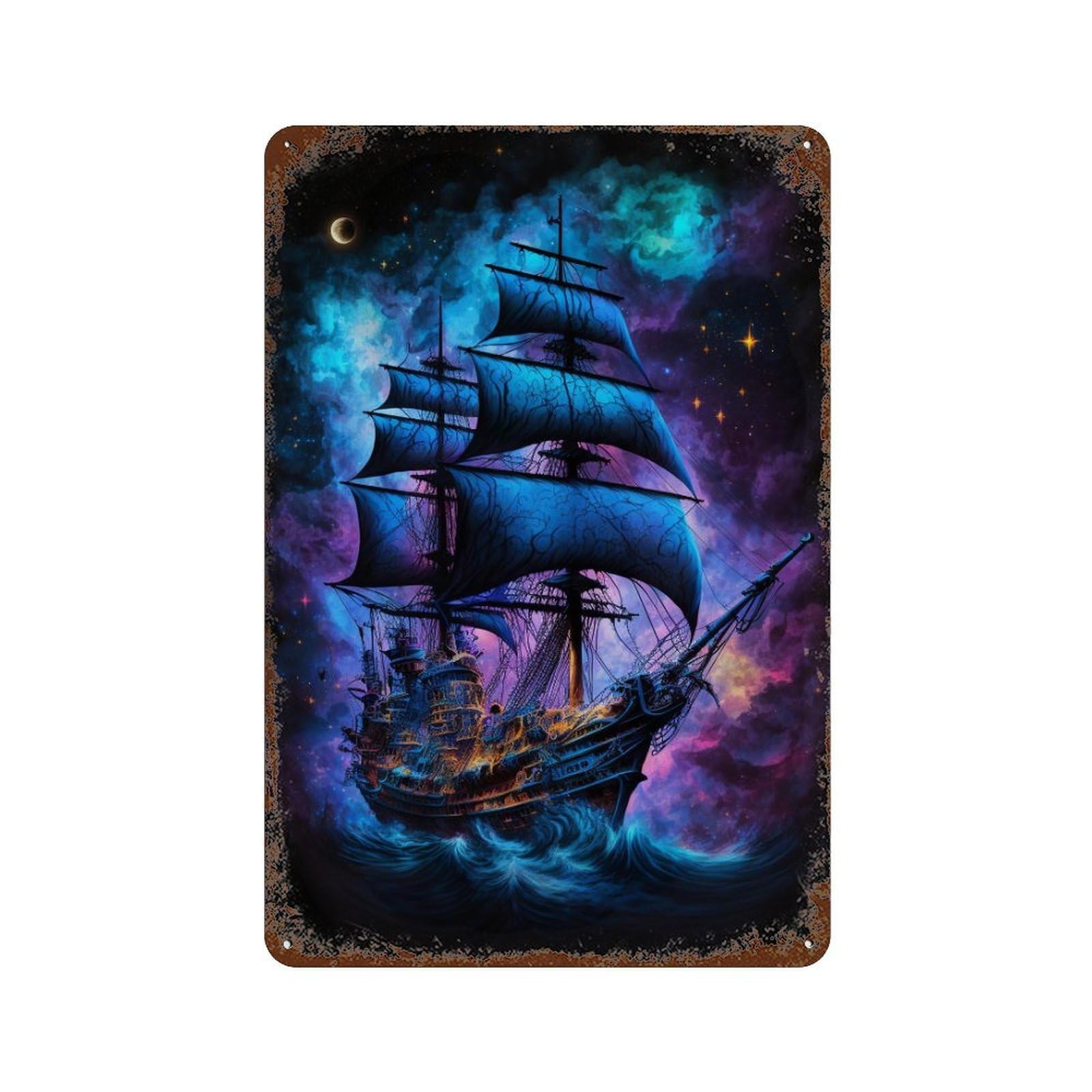 Fantasy Sailing Ship Art Print-5 Retro Metal Sign 11.8"x7.9", Shabby Chic Decor for Bistro, Counter And Cafe Decor