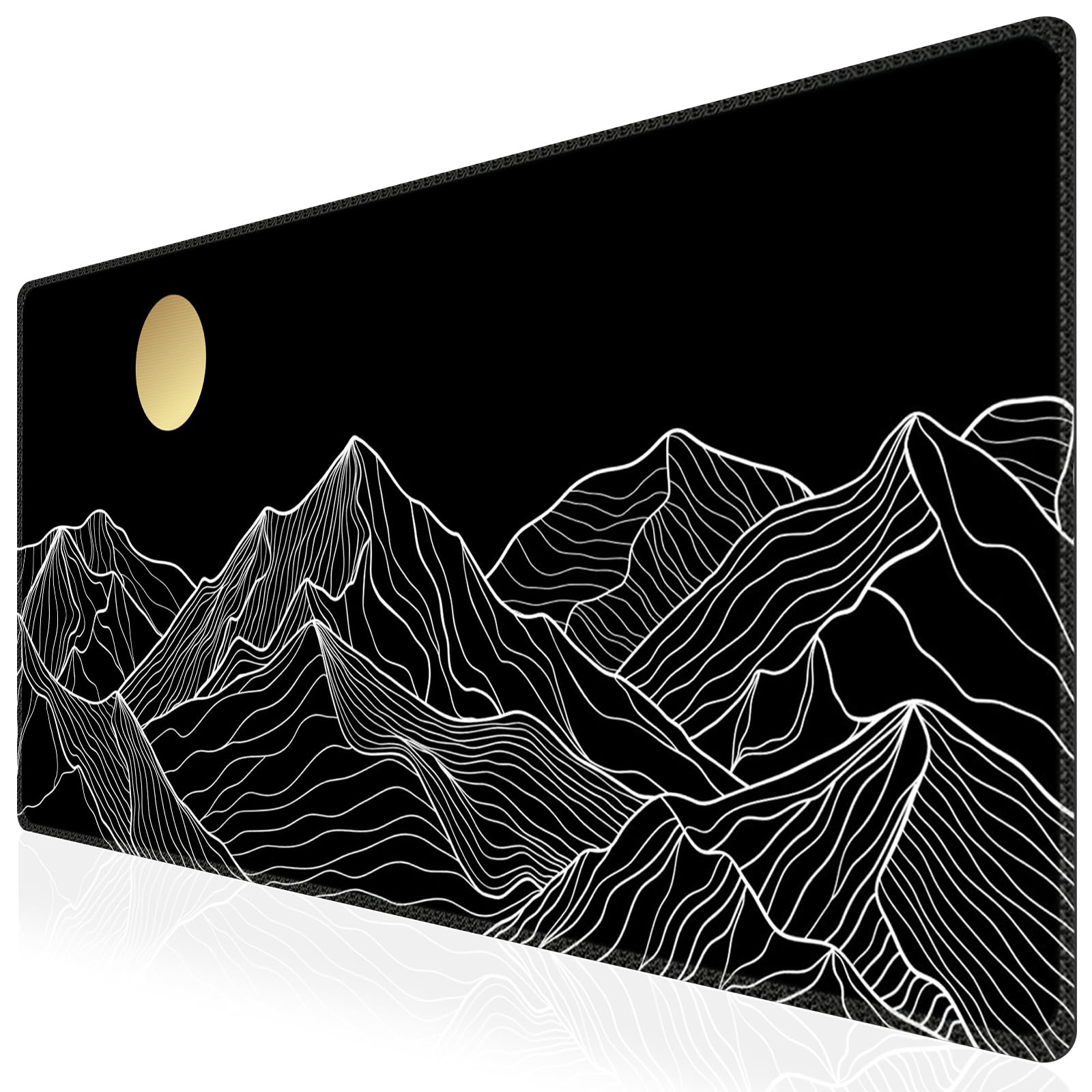 iCasso Black Mouse Pad (35.4x15.7 in), Large Stable Rubber Base Mousepad with Stitched Edges, Keyboard Mouse Mat Desk Pad for Work, Game, Office, Home (Mountain)