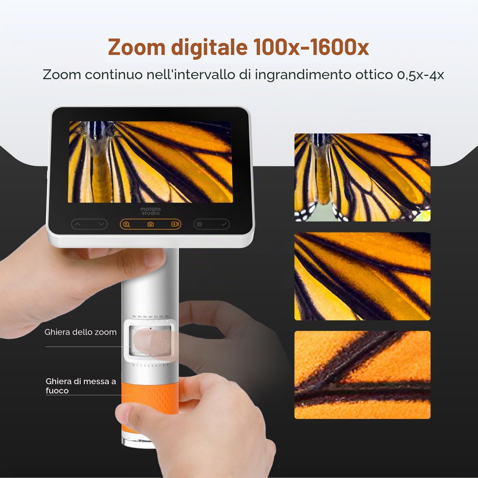 MX2-A Microscopio portatile per bambini, microscopio digitale portatile 100-1600X con schermo LCD da 4,3" 1080p, MatataStudio Wireless USB, microscopi educativi per bambini e adulti