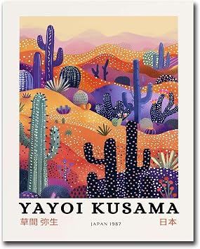 LUCKLYDOUDOU Wall Art Canvas Print Yayoi Kusama Colorful Abstract Desert Cactus Poster Living Room and Bedroom Home Decoration 8x12inch