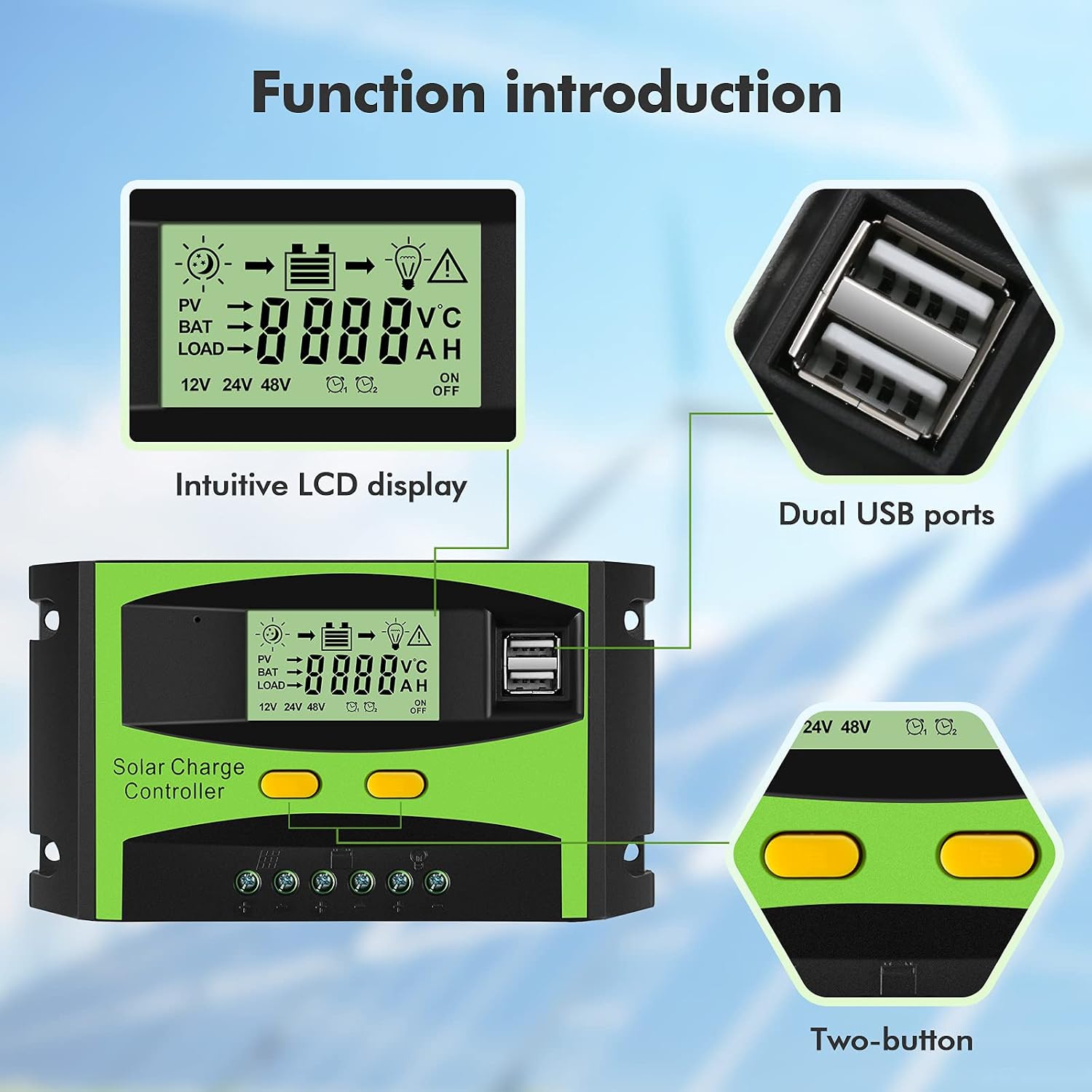 Thlevel 30A Solar Charge Controller, 12V/24V PWM Solar Panel Charger Controller Intelligent Regulator with Adjustable LCD Display and Dual USB Port only for Lead Acid Batteries: Open, AGM, Gel