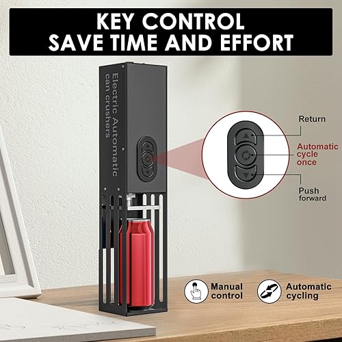 Miniatura 5 de YOTAN Trituradora de latas eléctrica, trituradora de latas de aluminio para reciclaje de 8 onzas, 12 onzas y 16 onzas, montaje en pared, compactador