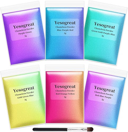 Polvo de mica camaleón, polvo de mica de 6 colores cambiantes para resina epoxi, vasos, pigmento en polvo que cambia de color para arte de resina,