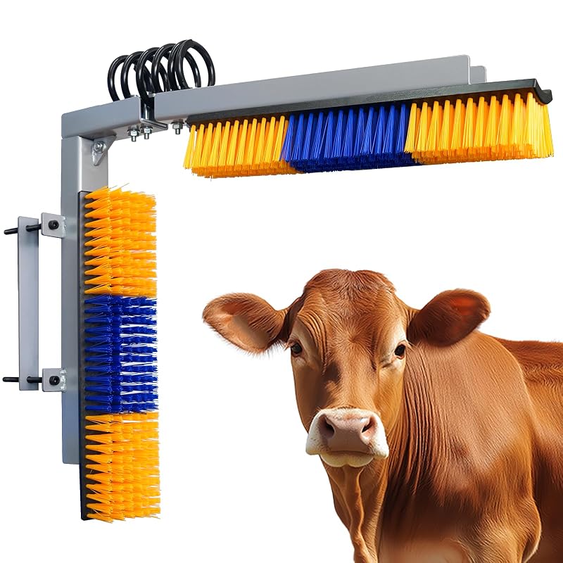 Escova de Coçar para Animais de Fazenda Sayutie com Mola, Suporte de Ferro e Acessórios — Pacote com 2 Escovas