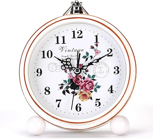 Miniatura 9 de Maxspace Reloj despertador vintage, 5.25 pulgadas, silencioso sin tictac, reloj analógico retro, funciona con pilas, pequeño reloj de escritorio