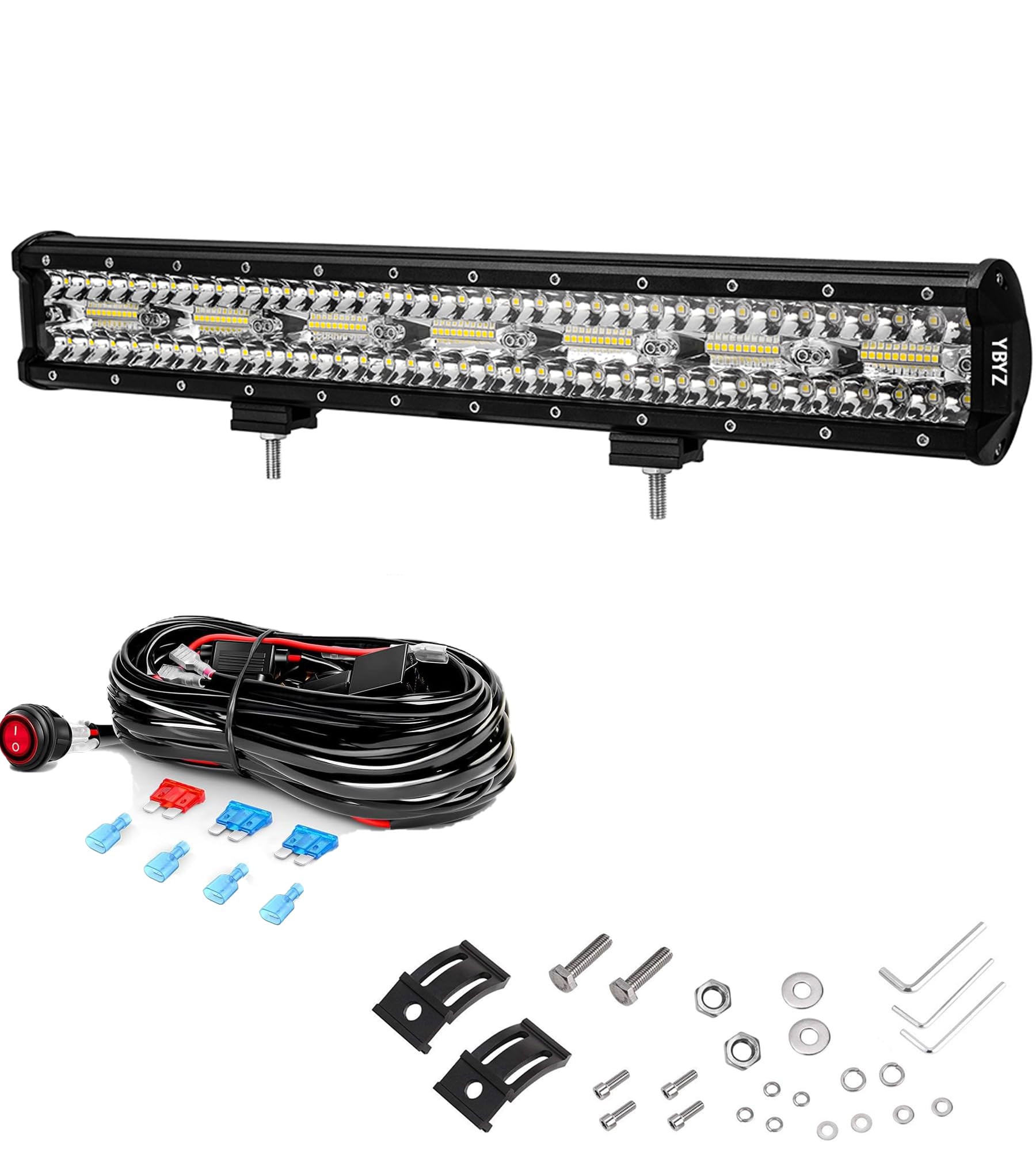 YBYZ LED Light Bar 20 Inch 240w Triple Row Flood Light Combination Light Bar, Off Road LED Light Bar Driving Fog Light 24000lm light bars for trucks with 12v Wiring Harness Kit, White