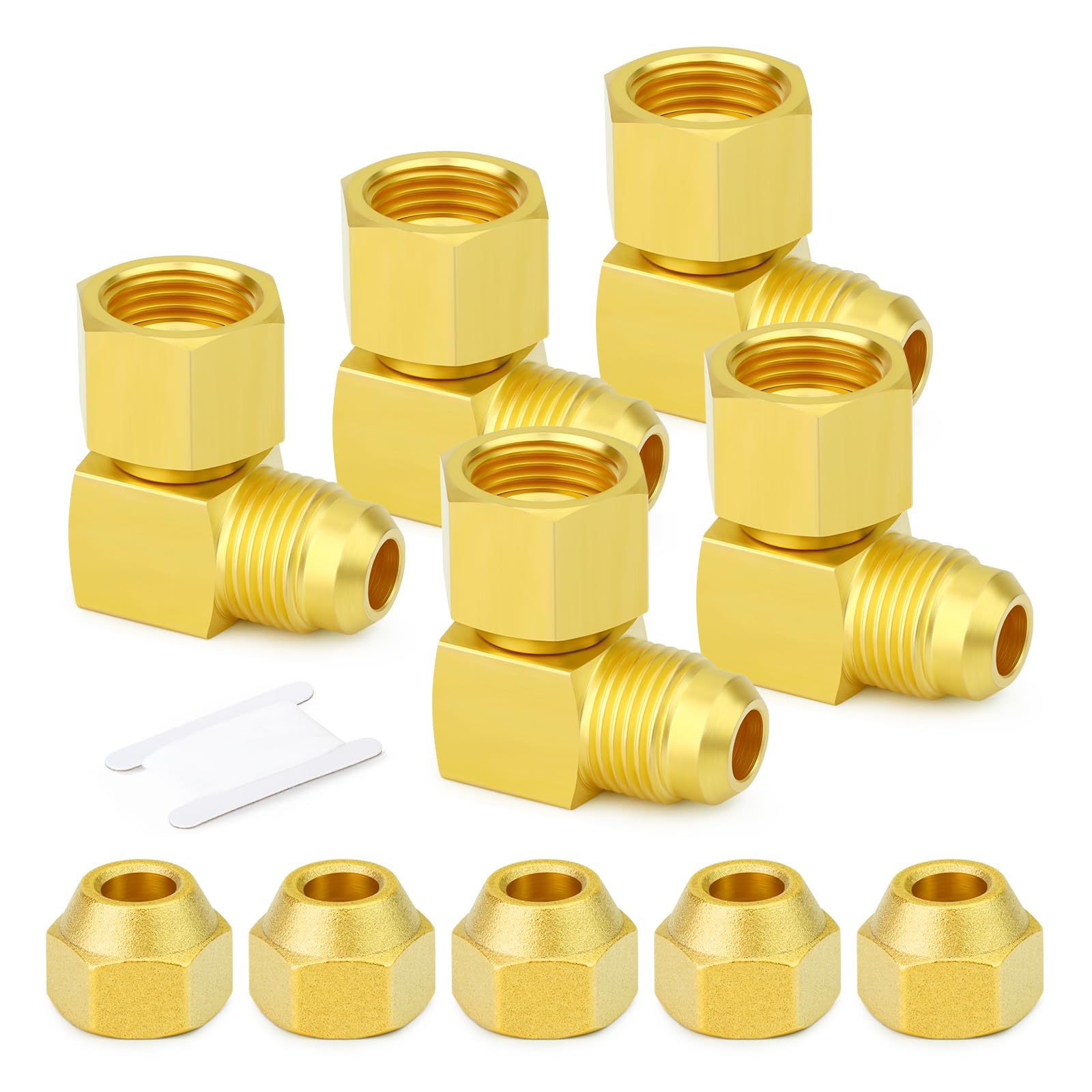 GASHER 5PCS 90 Degrees Swivel Elbow Flare Fitting With Nut, 3/8" Female Swivel x Male Flare Tube Fittings, For Propane, Gas, Fuel